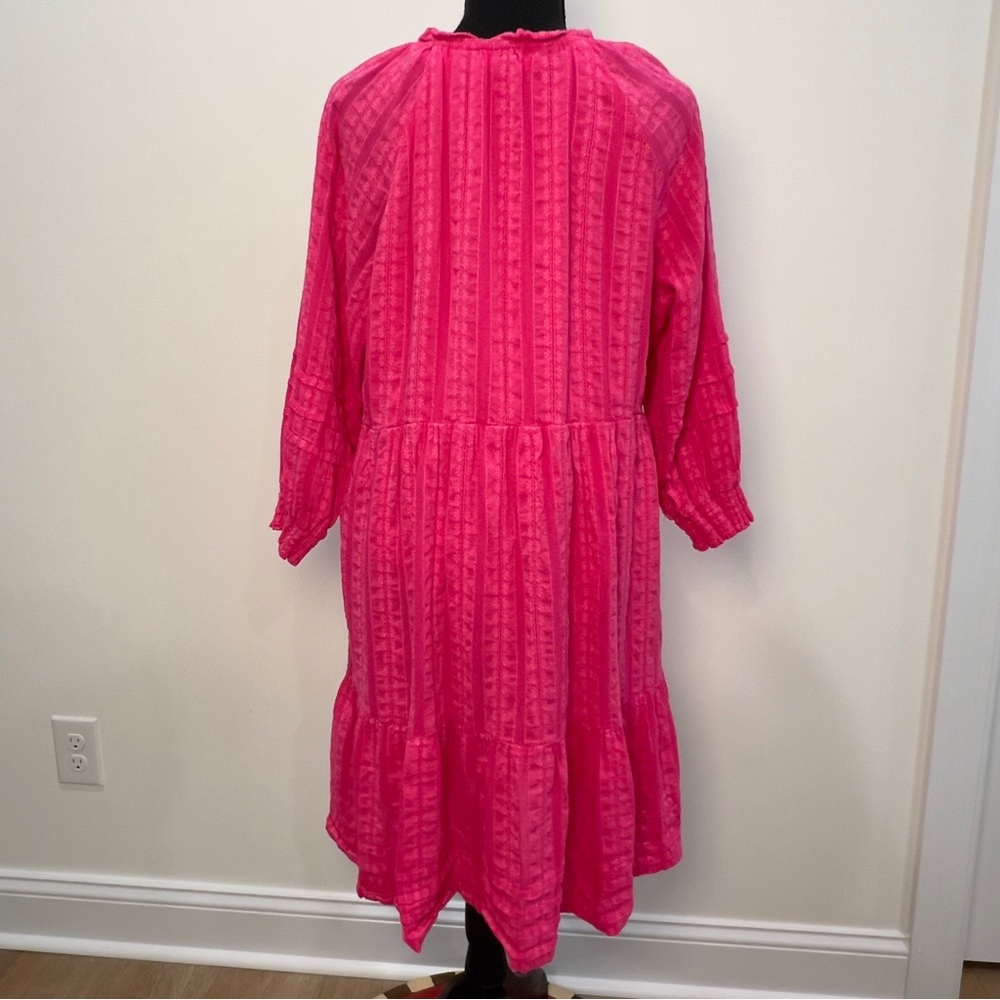 J. Jill Womens Hot Pink Button-Front Tiered Peasant Dress Size Medium - Picture 5 of 14